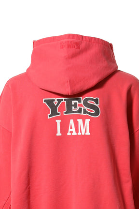 VETEMENTS FAN DECONSTRUCTED ZIP-UP HOODIE / WASHED RED