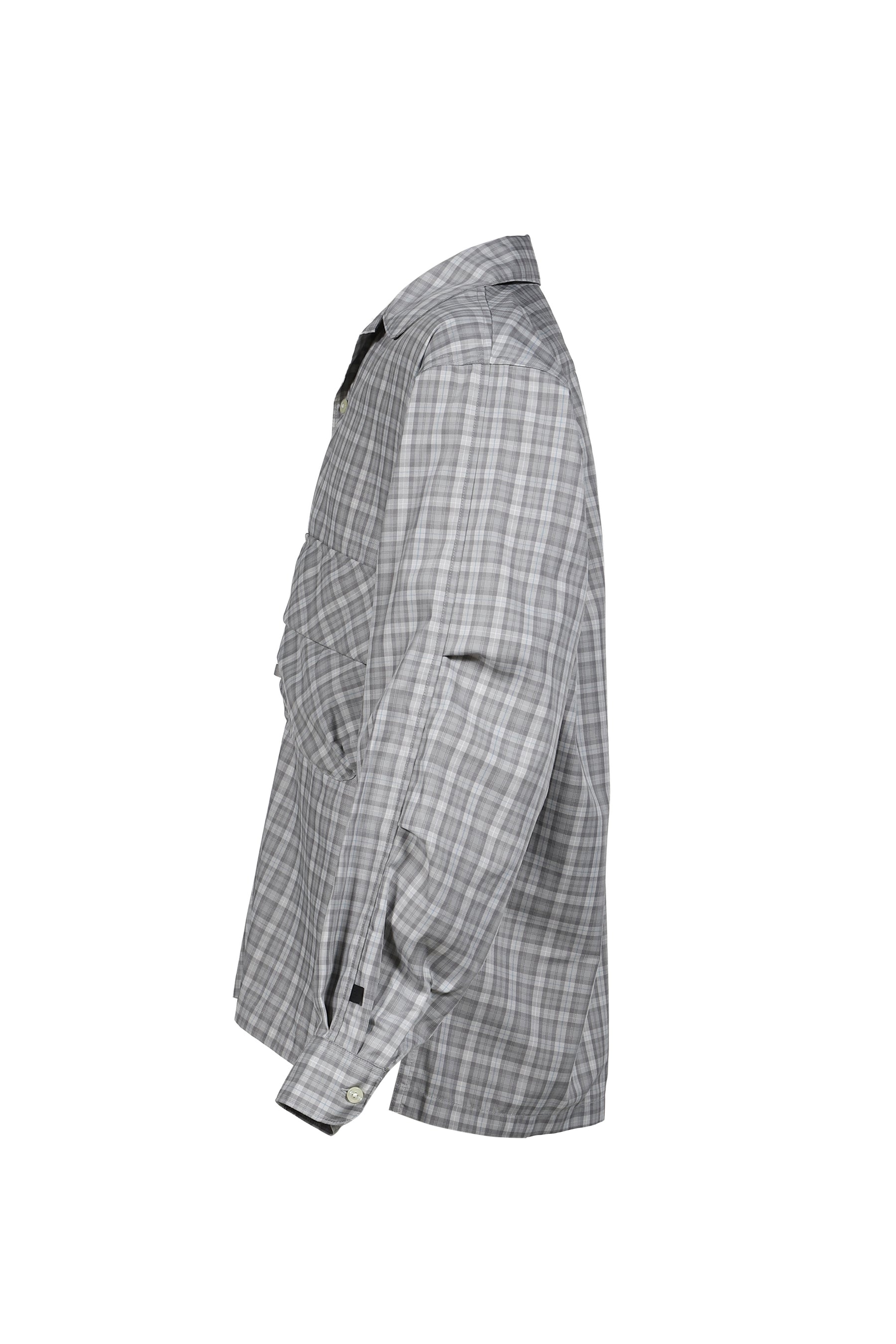 TECH SPORTS OPEN COLLAR SHIRT L/S GREN PLAID / LT.GRY