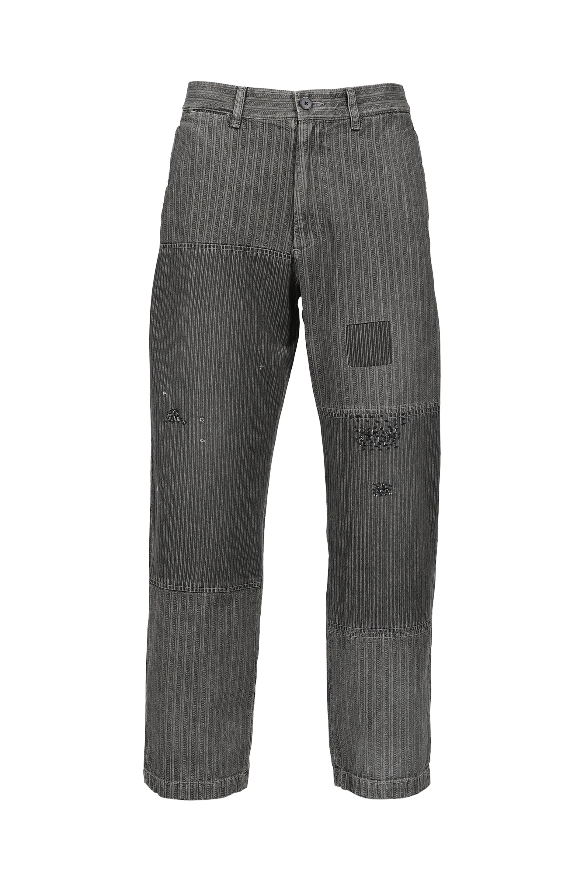 ANTIQUE WORK TROUSERS / PATCH WORK RAILROAD STRIPE