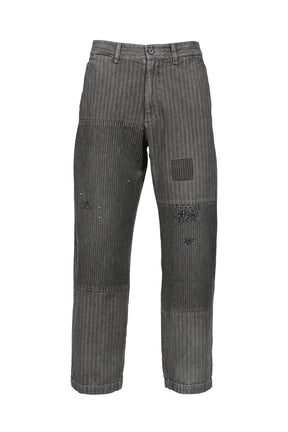 ANTIQUE WORK TROUSERS / PATCH WORK RAILROAD STRIPE