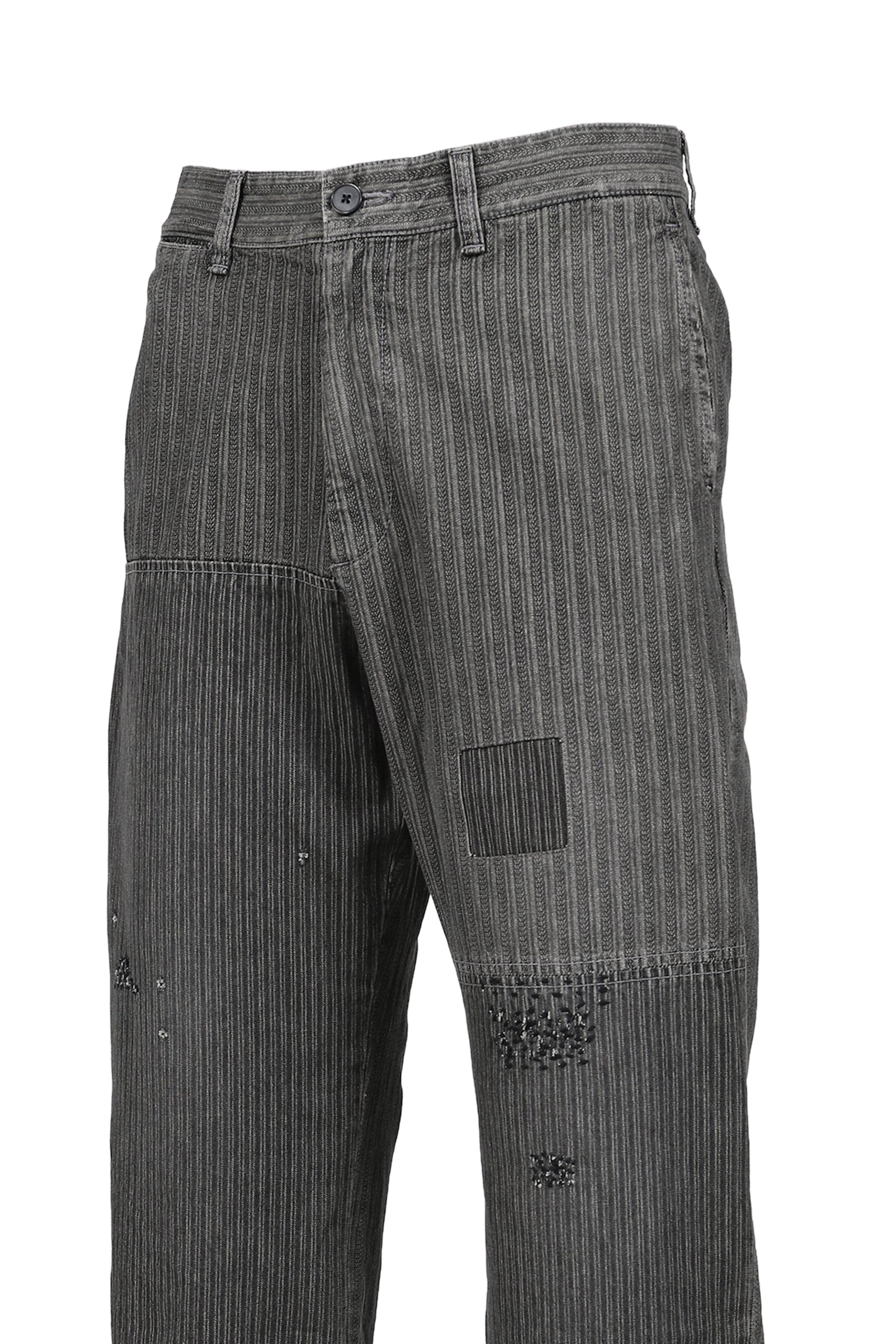ANTIQUE WORK TROUSERS / PATCH WORK RAILROAD STRIPE