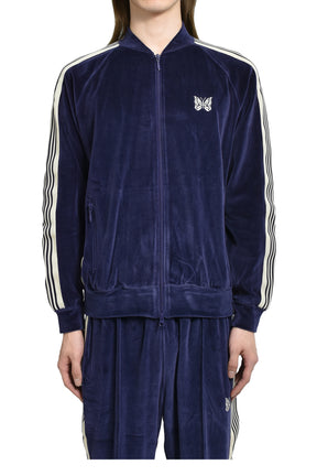 RIB COLLAR TRACK JACKET - C/PE VELOUR / NVY