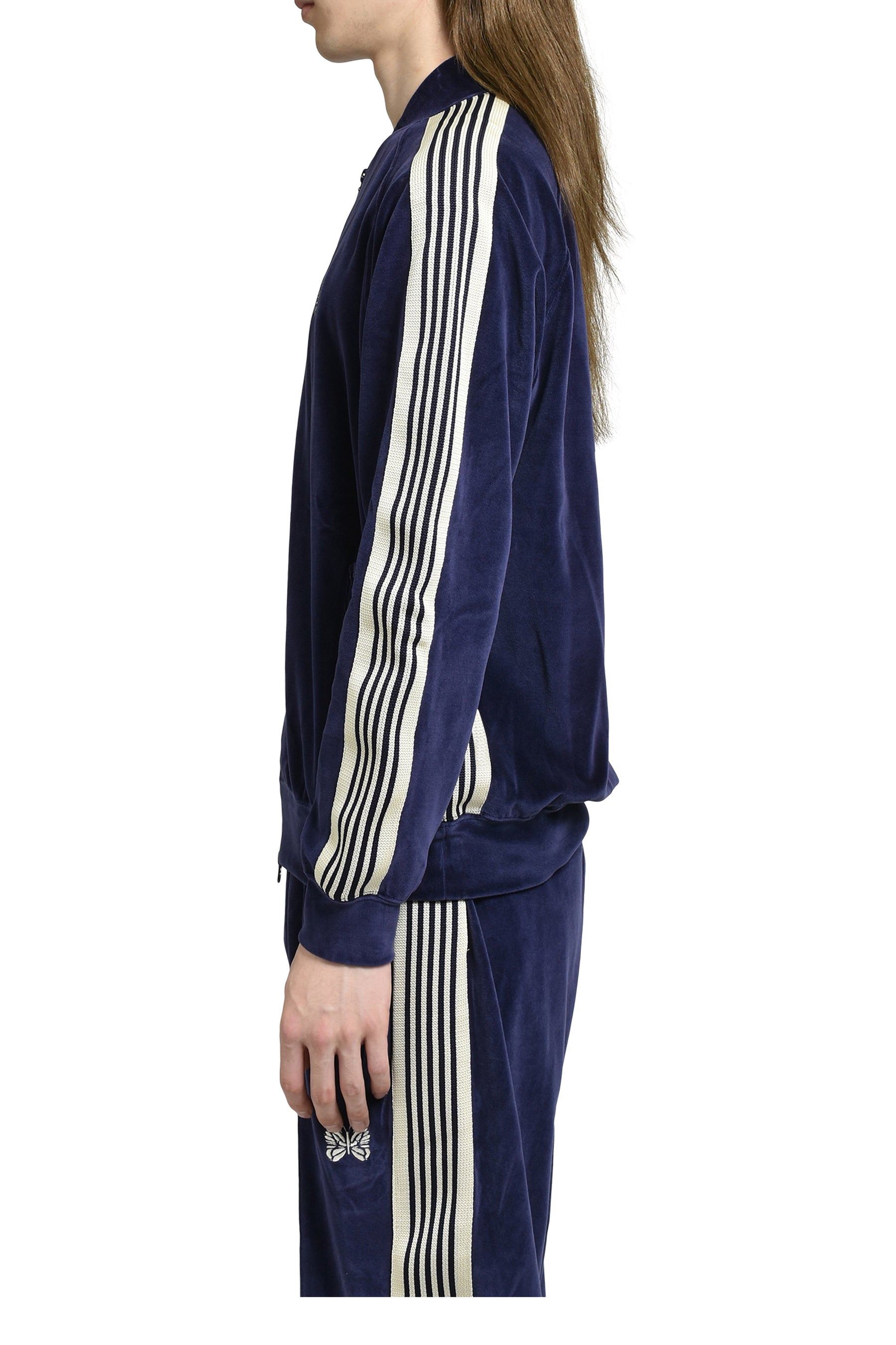 RIB COLLAR TRACK JACKET - C/PE VELOUR / NVY