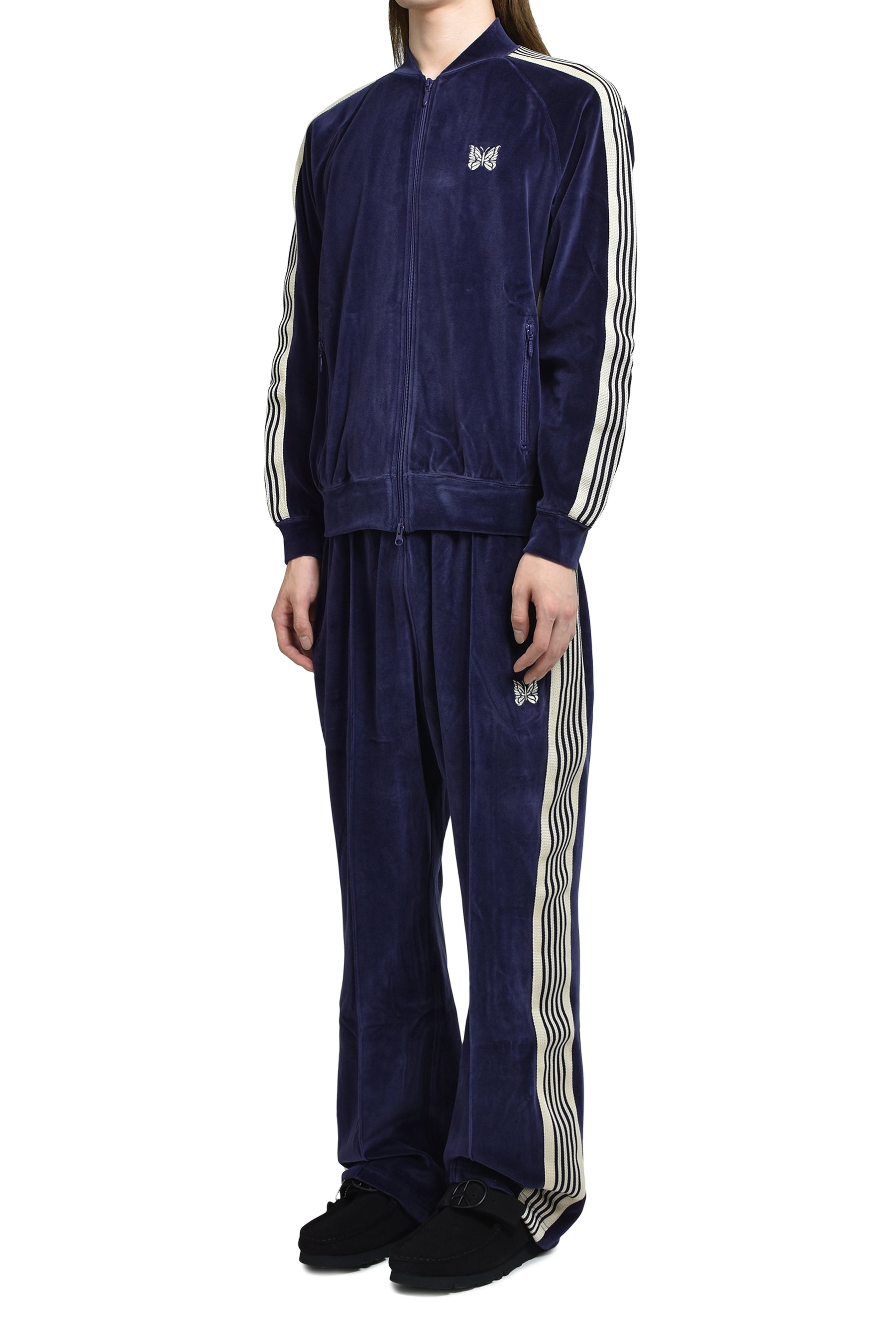 RIB COLLAR TRACK JACKET - C/PE VELOUR / NVY