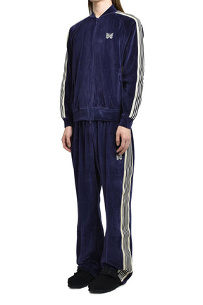 RIB COLLAR TRACK JACKET - C/PE VELOUR / NVY