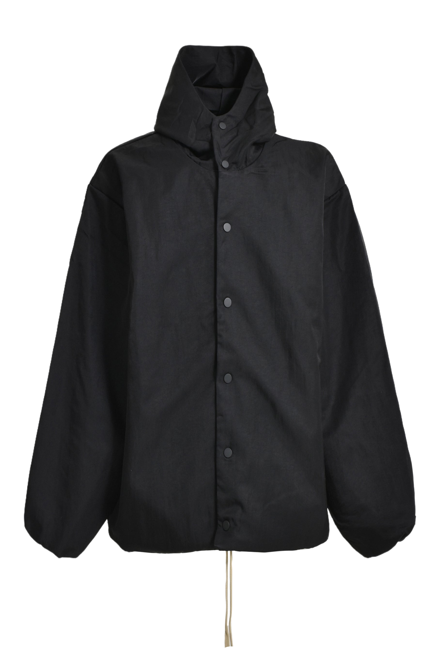 TEXTURED NYLON HOODED COACHES JACKET / BLK