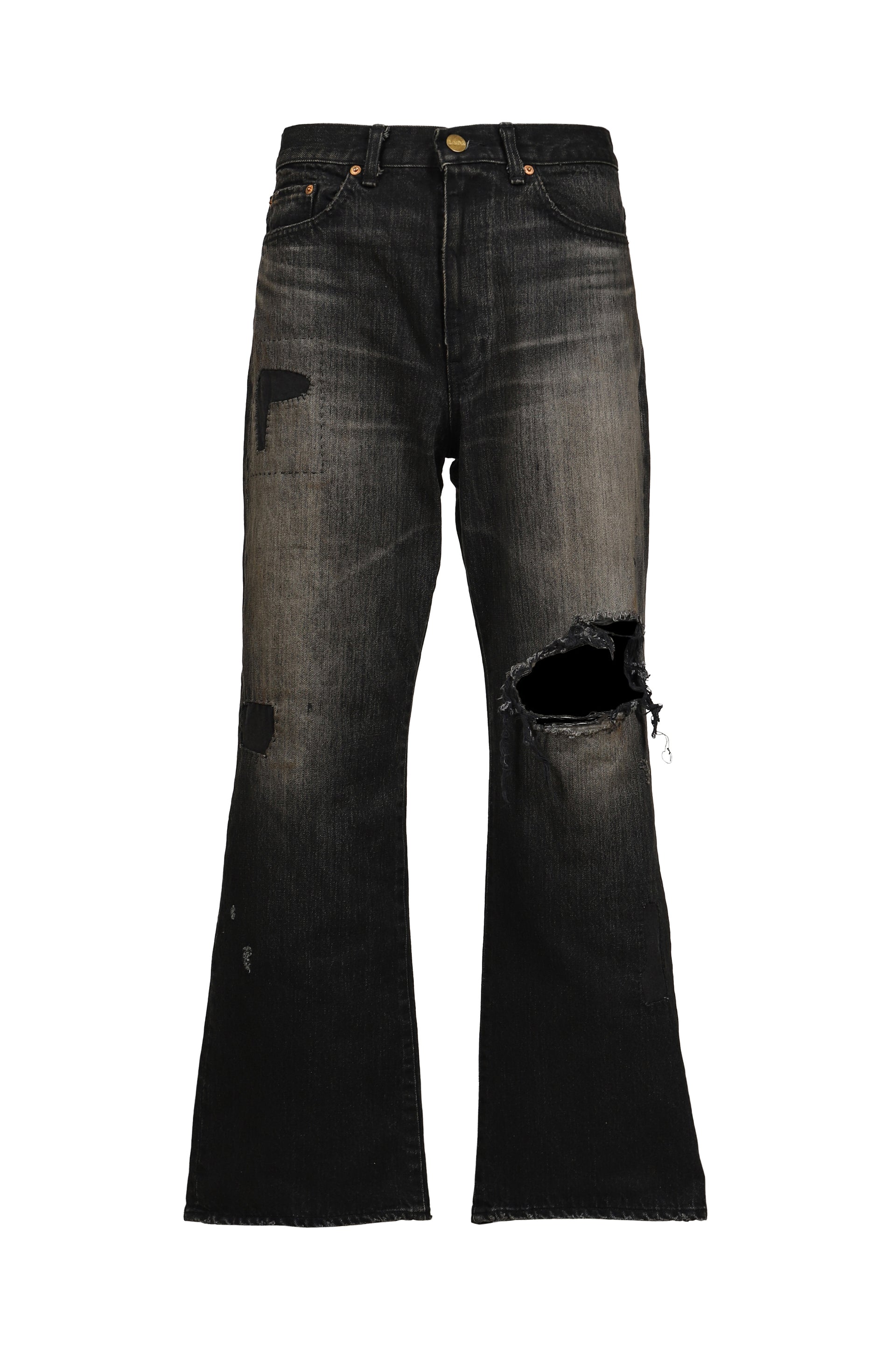 REPAIRED WIDE BOOTCUT JEANS / BLK