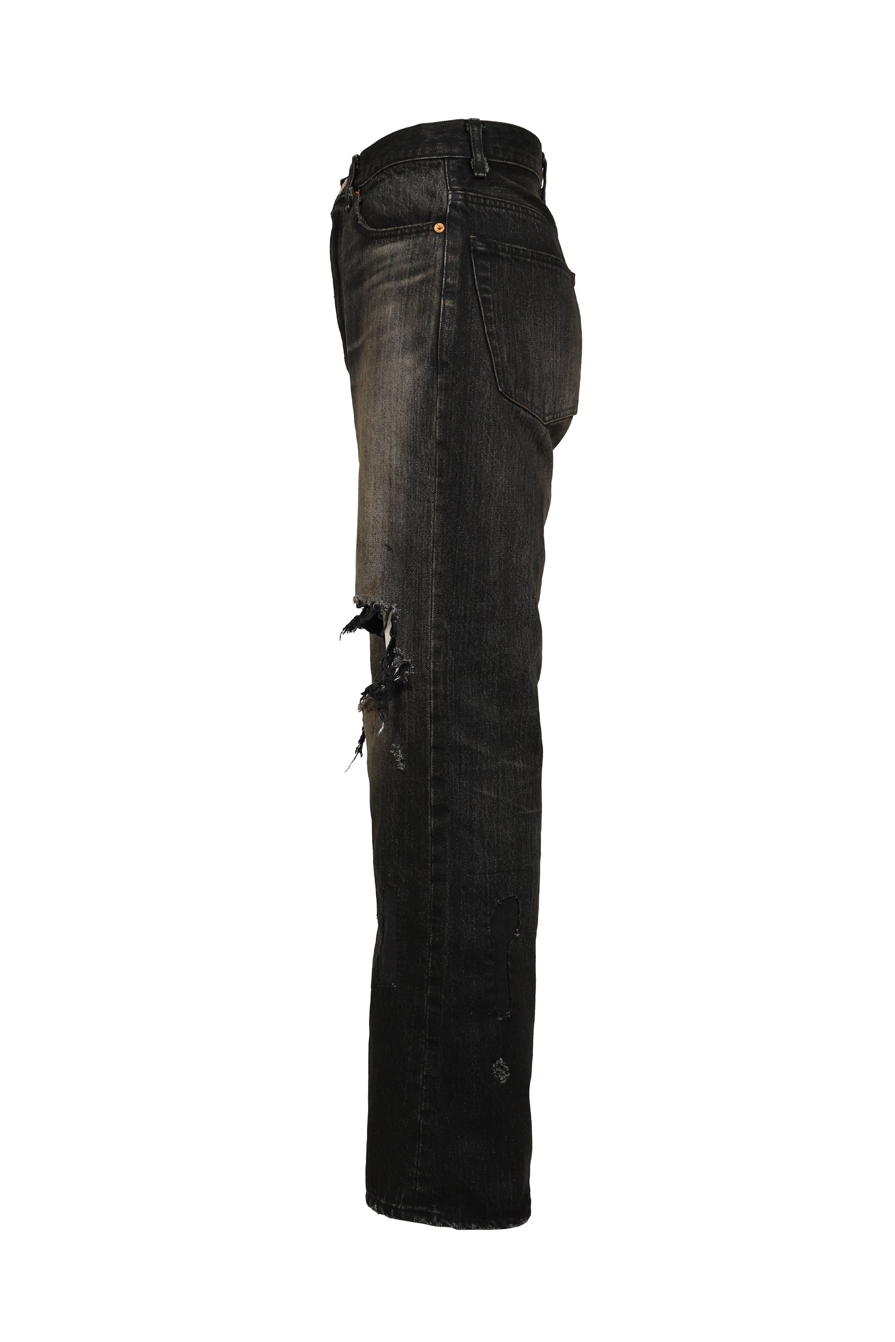 REPAIRED WIDE BOOTCUT JEANS / BLK