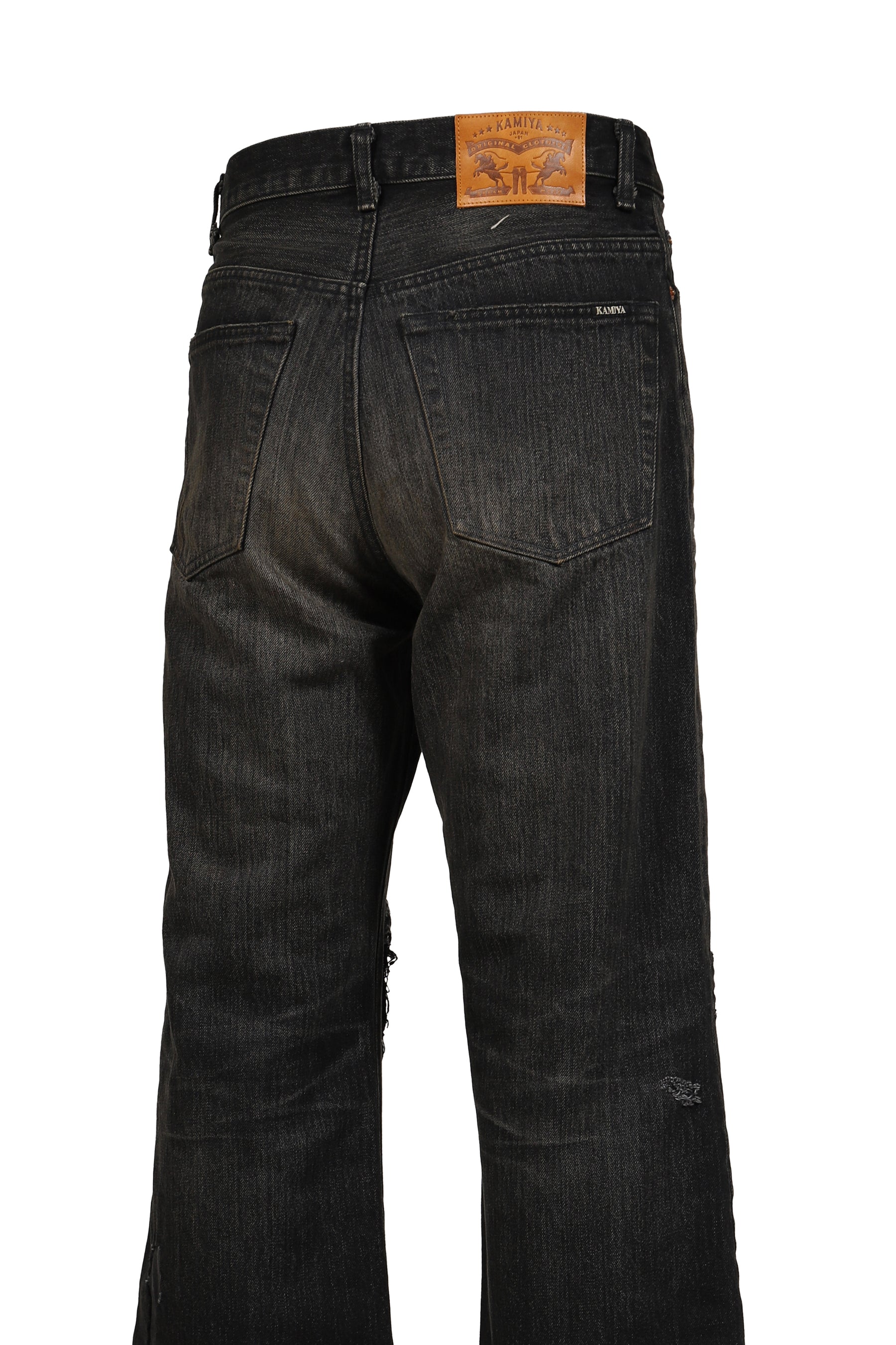 REPAIRED WIDE BOOTCUT JEANS / BLK