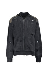 OVERDIE DAMAGE ZIP KNIT / BLACK 