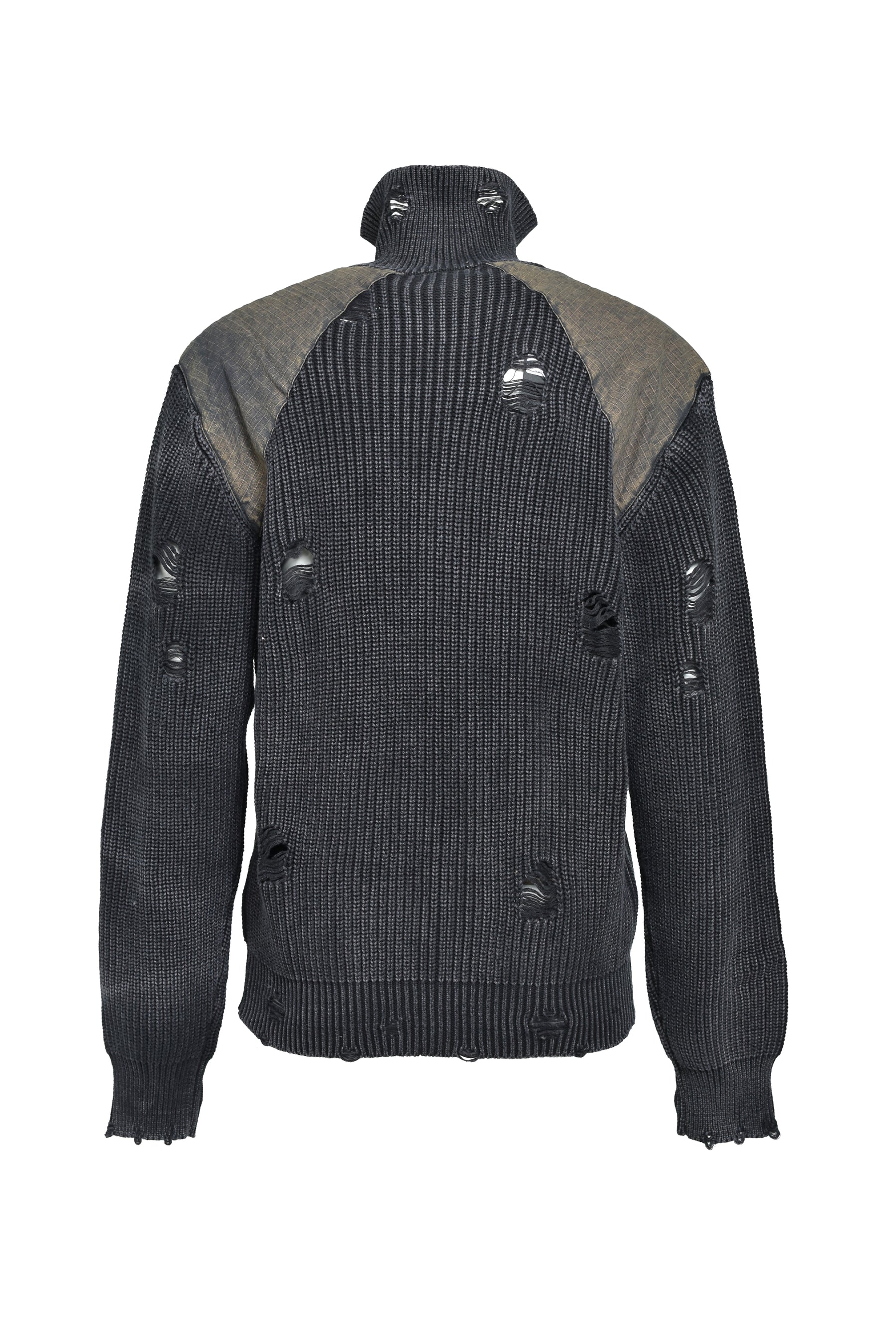 OVERDIE DAMAGE ZIP KNIT / BLACK 