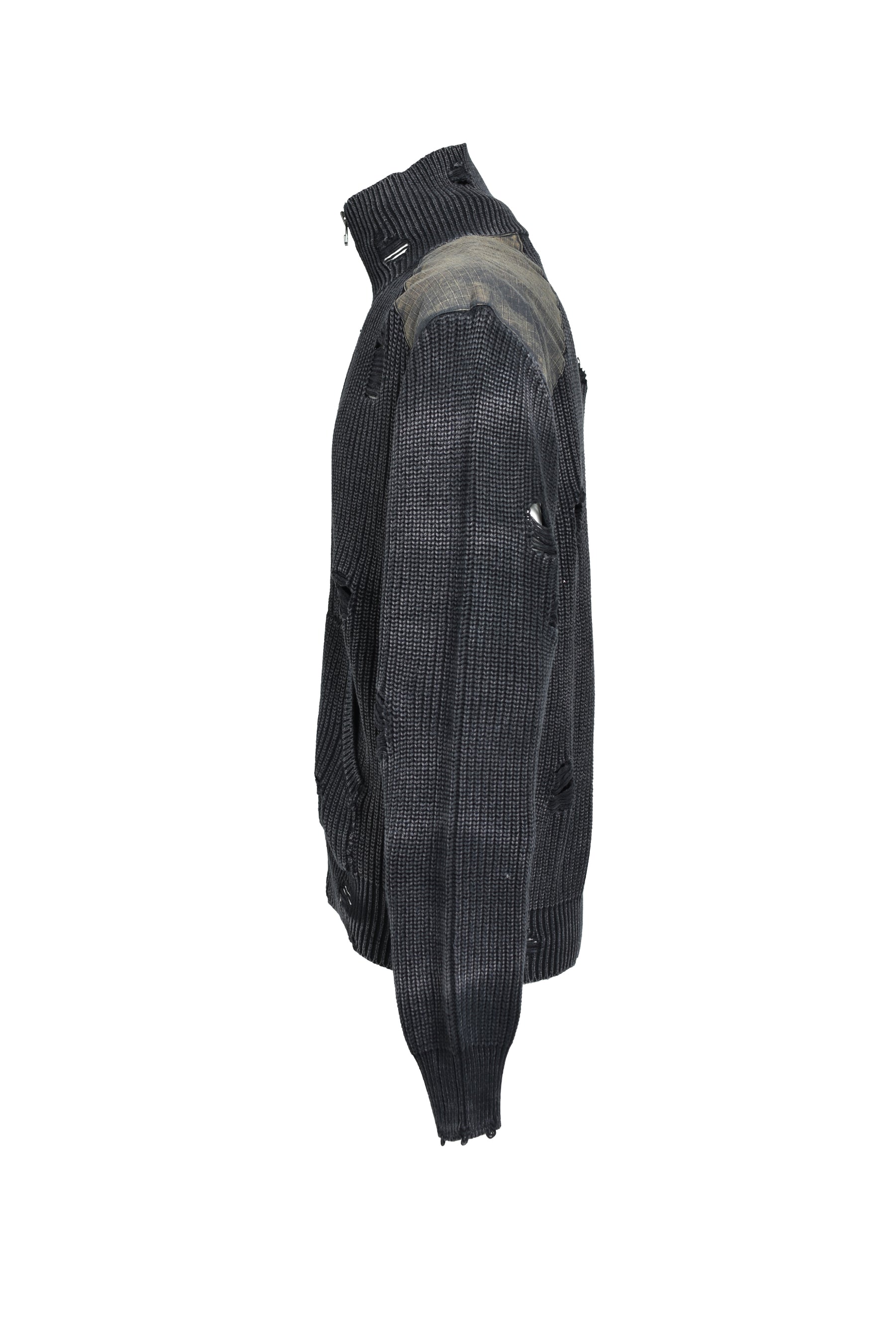 OVERDIE DAMAGE ZIP KNIT / BLACK 