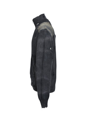 OVERDIE DAMAGE ZIP KNIT / BLACK 