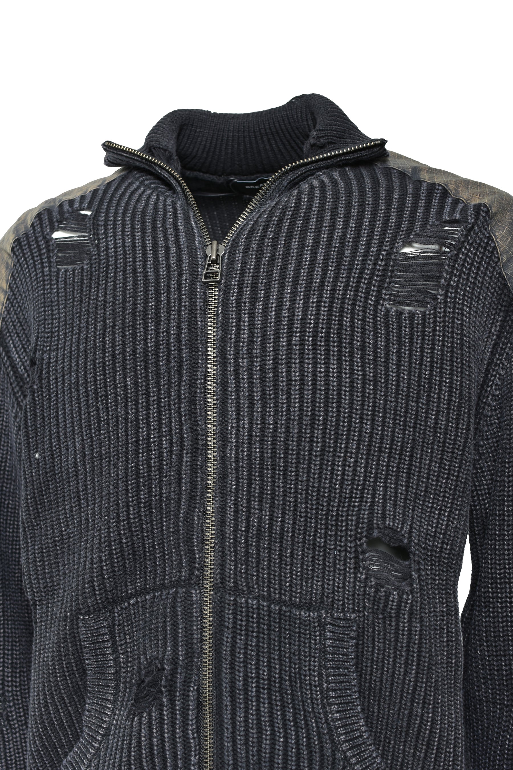 OVERDIE DAMAGE ZIP KNIT / BLACK 