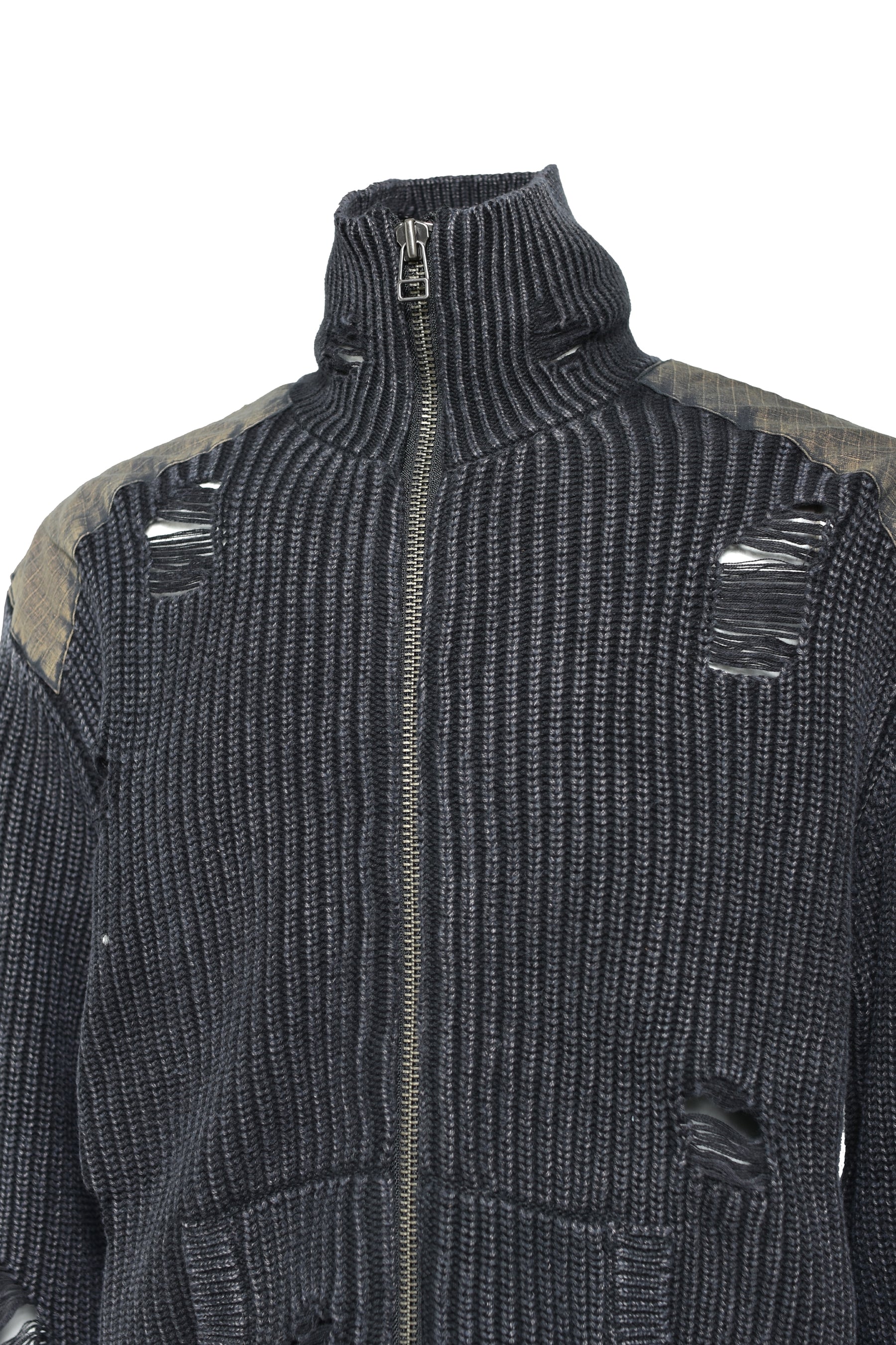 OVERDIE DAMAGE ZIP KNIT / BLACK 