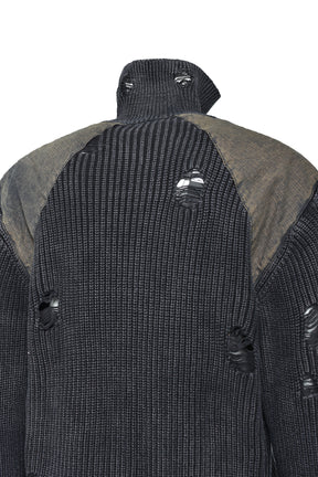 OVERDIE DAMAGE ZIP KNIT / BLACK 