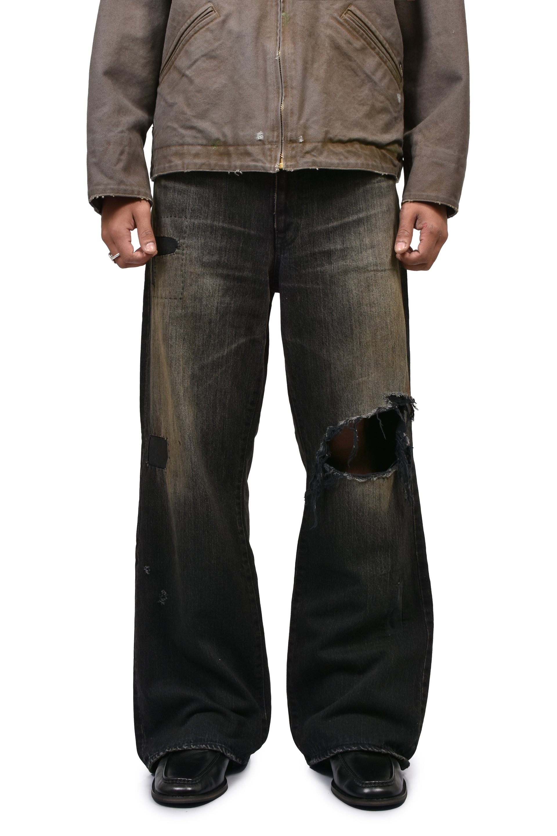 REPAIRED WIDE BOOTCUT JEANS / BLK