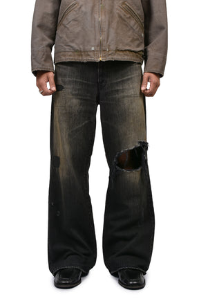 REPAIRED WIDE BOOTCUT JEANS / BLK