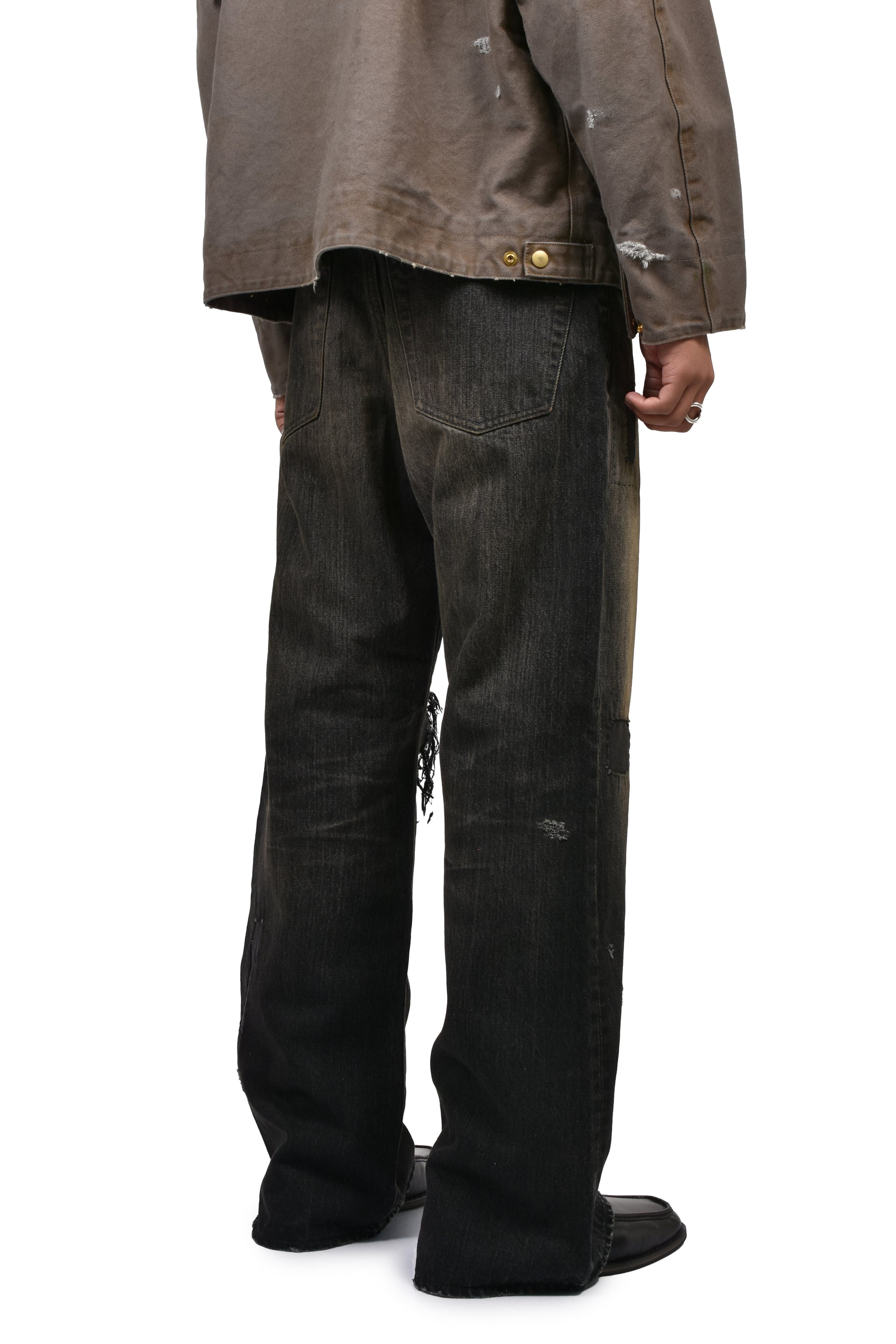 REPAIRED WIDE BOOTCUT JEANS / BLK