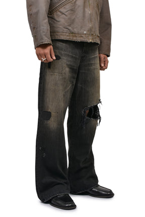 REPAIRED WIDE BOOTCUT JEANS / BLK