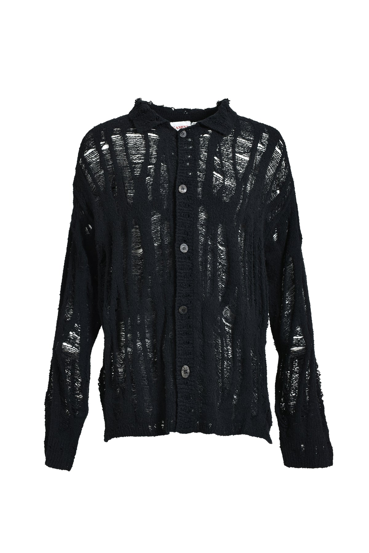 DISTRESSED KNIT CARDIGAN / BLK