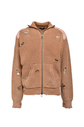 OVERDIE DAMAGE ZIP KNIT / BRW 