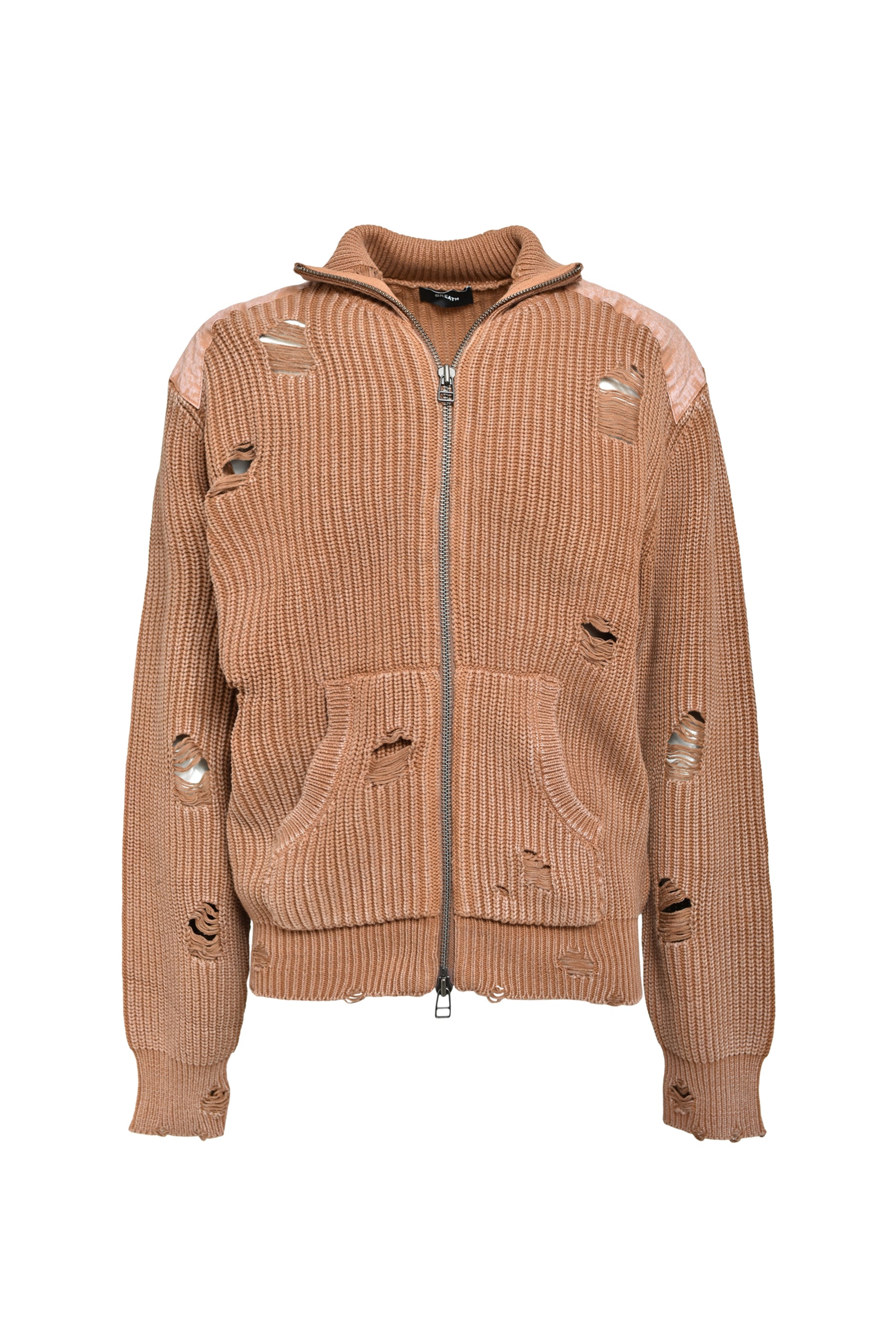 OVERDIE DAMAGE ZIP KNIT / BRW 