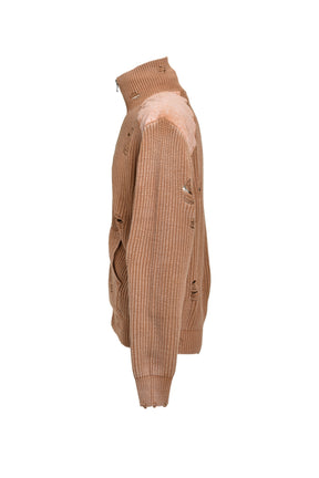 OVERDIE DAMAGE ZIP KNIT / BRW 