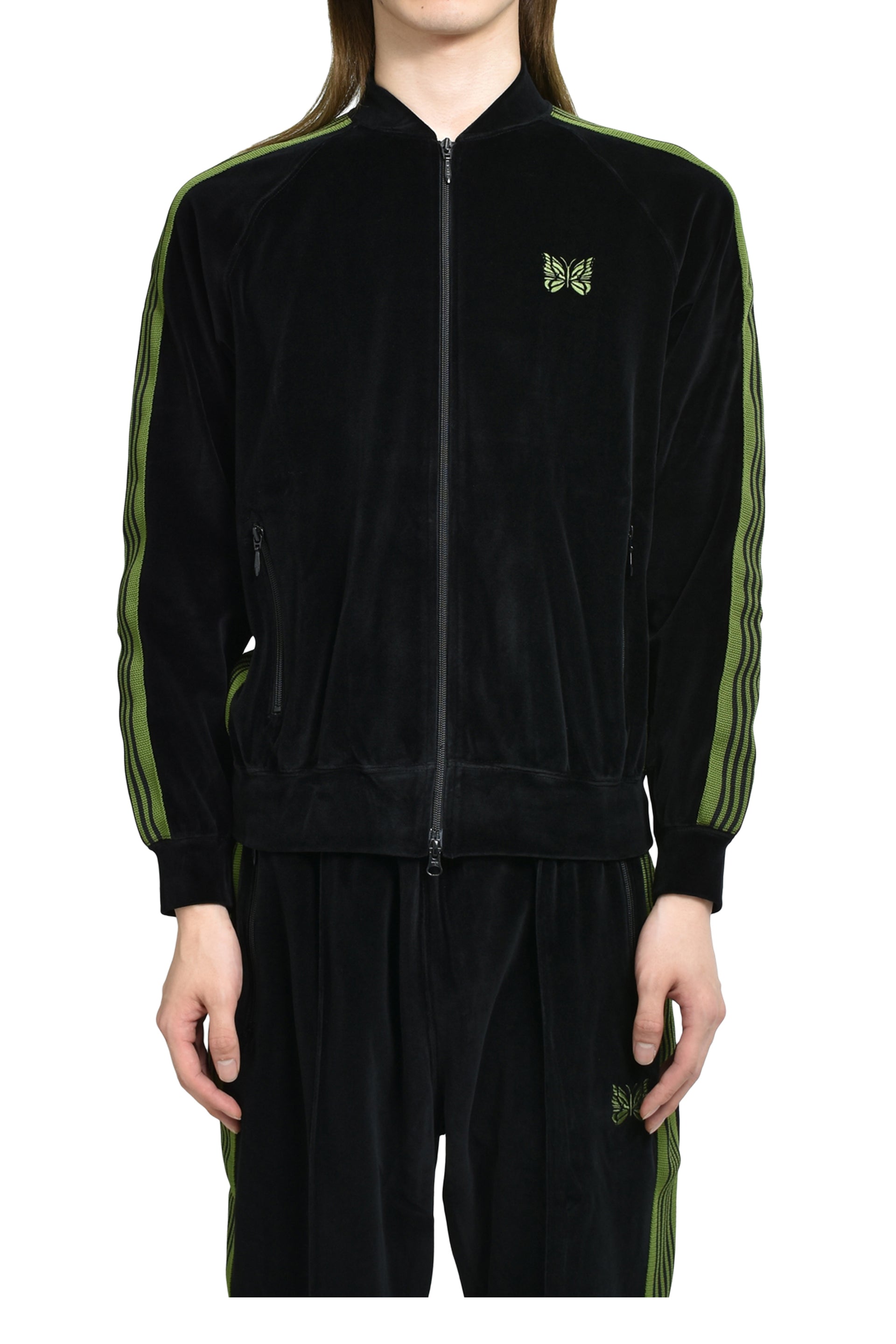 RIB COLLAR TRACK JACKET - C/PE VELOUR / BLK