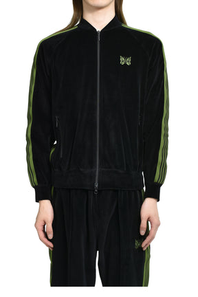 RIB COLLAR TRACK JACKET - C/PE VELOUR / BLK 