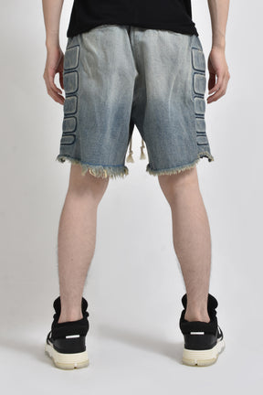 DENIM MOTO SHORTS / WASHED BLU