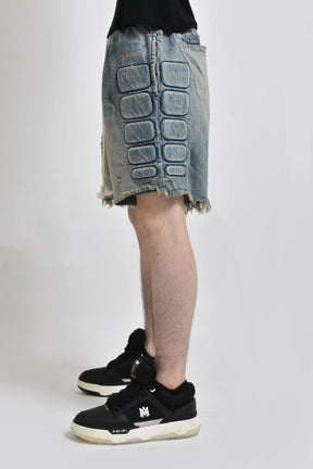 DENIM MOTO SHORTS / WASHED BLU