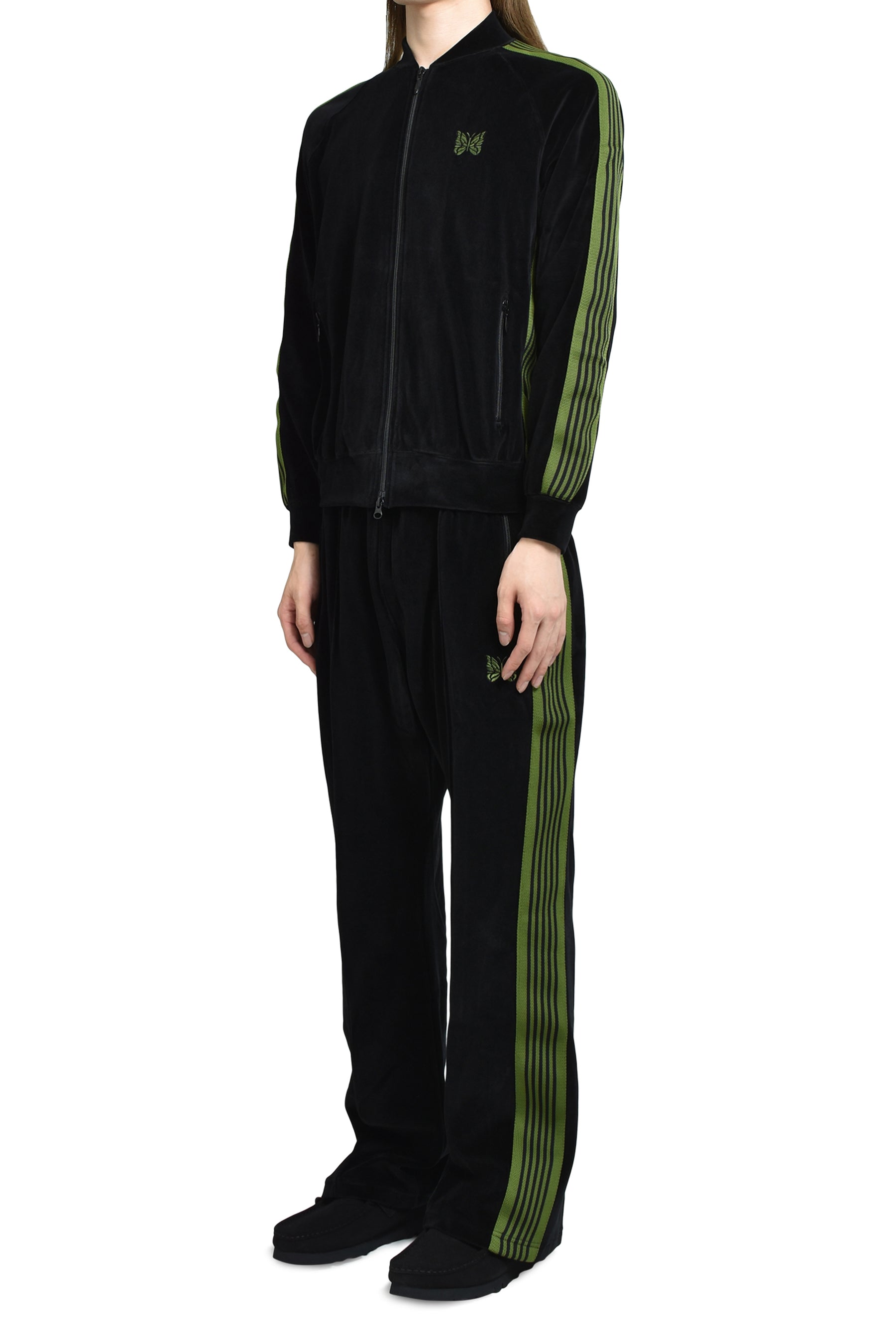 RIB COLLAR TRACK JACKET - C/PE VELOUR / BLK 