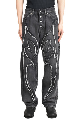 TRIBAL DENIM PANTS / BLK