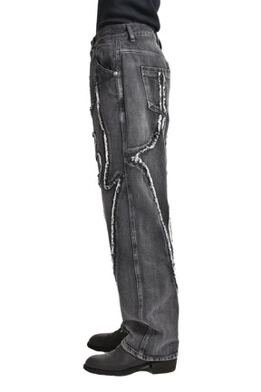 TRIBAL DENIM PANTS / BLK