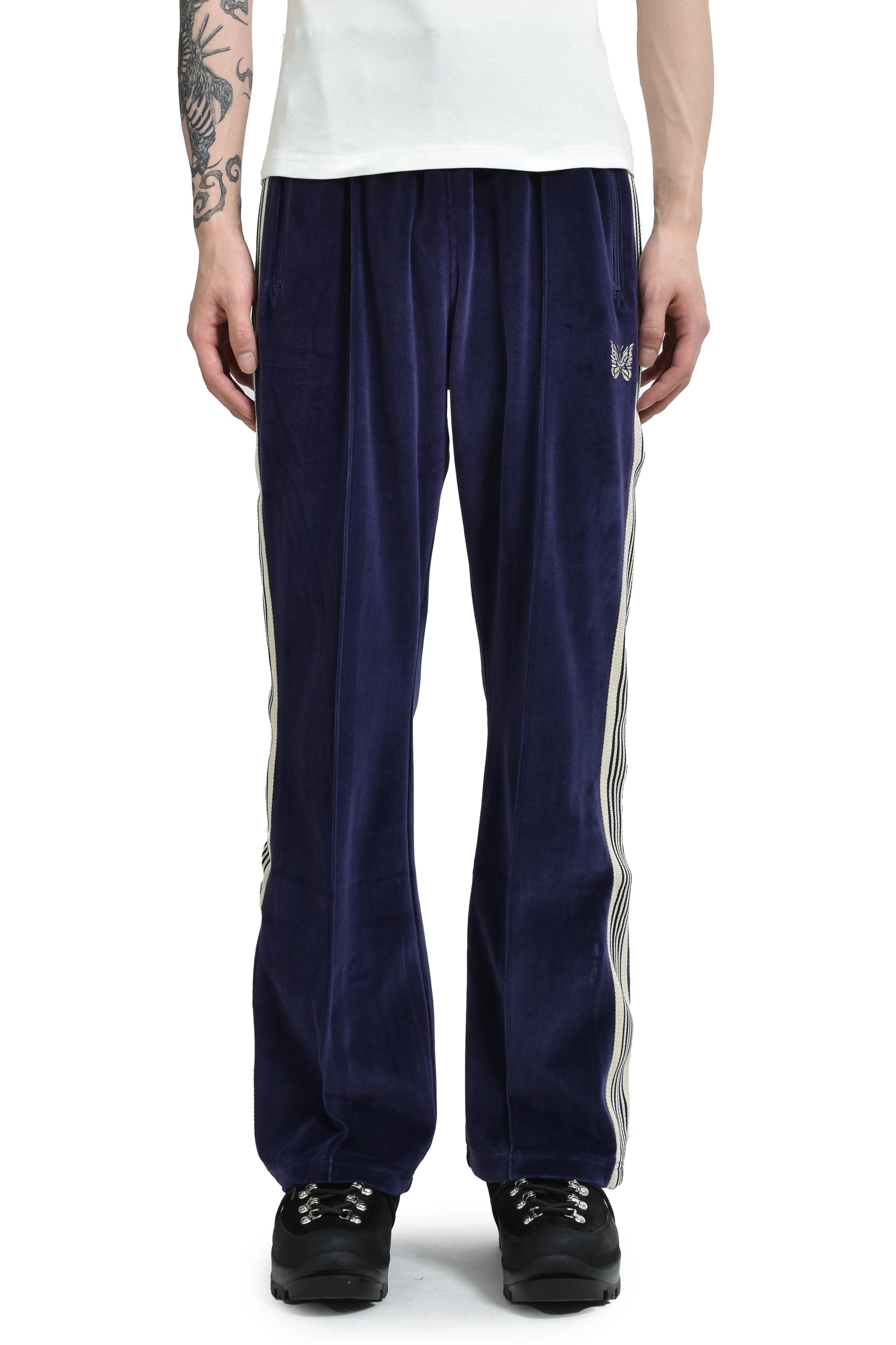 BOOT-CUT TRACK PANT - C/PE VELOUR / NVY