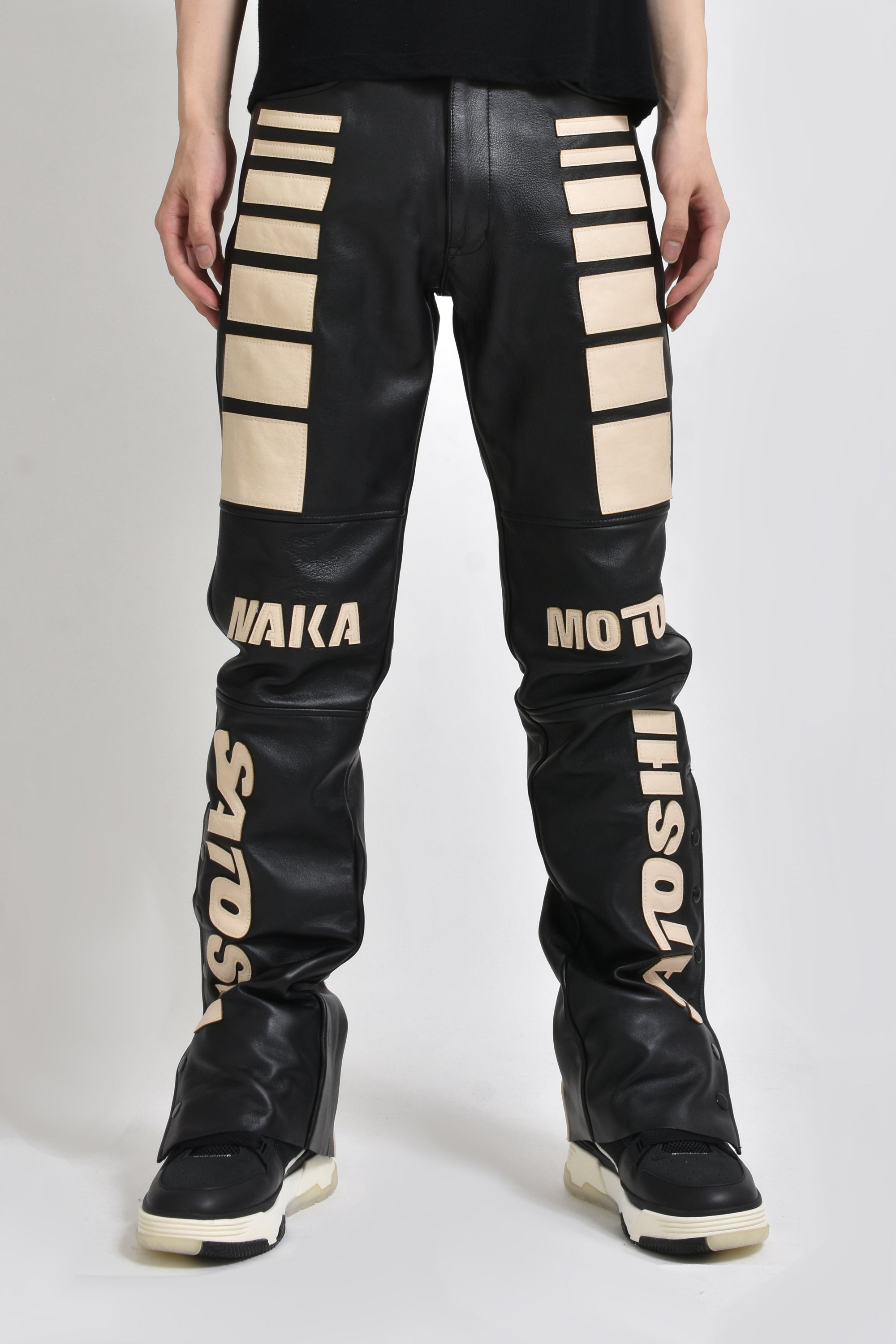 LEATHER MOTO PANT / BLK/OFF WHT