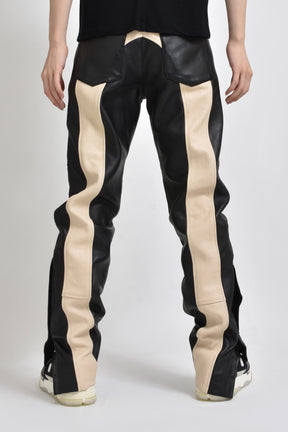 LEATHER MOTO PANT / BLK/OFF WHT