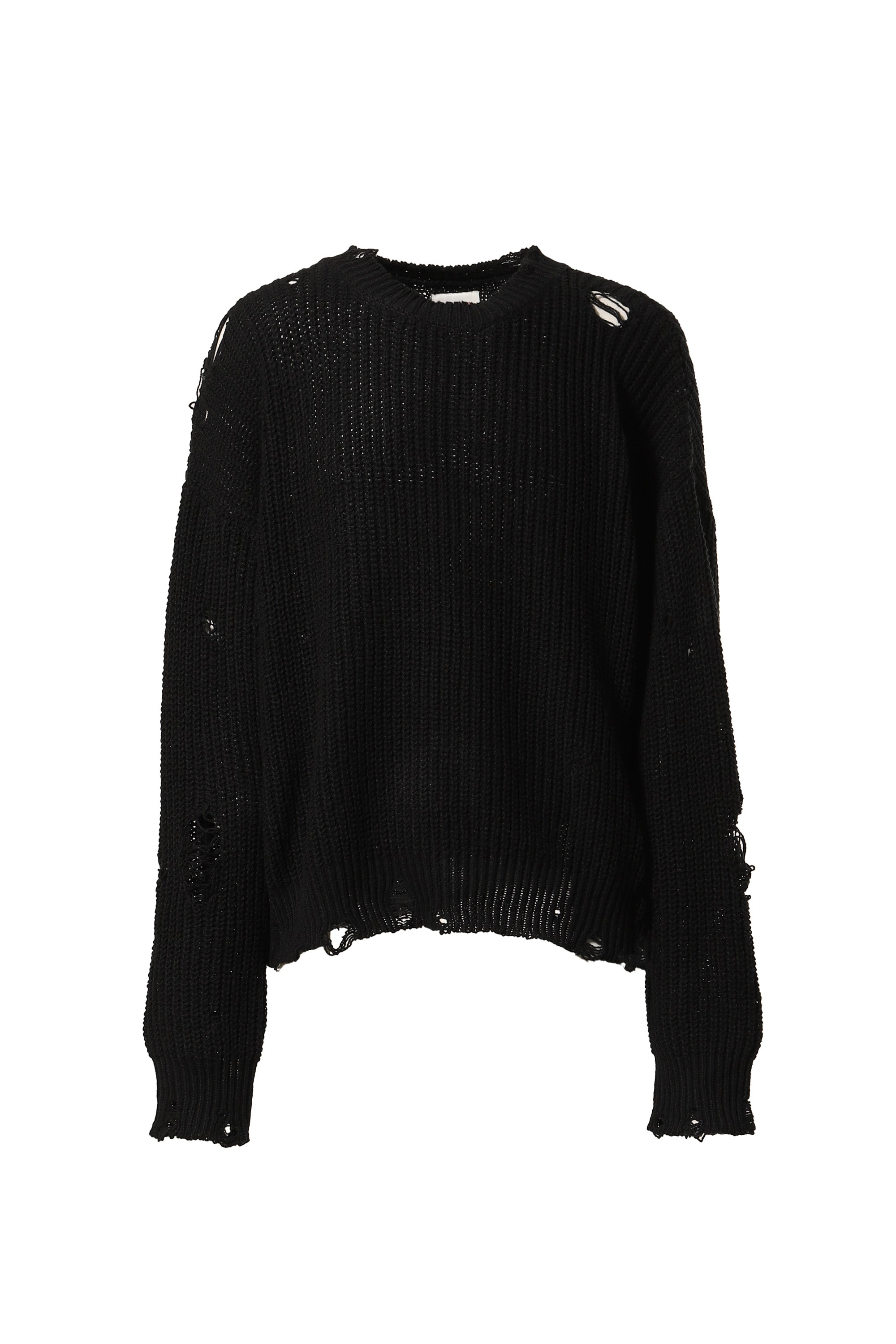 KAMIYA カミヤ SS24 BORO KNIT PULLOVER / BLK - NUBIAN