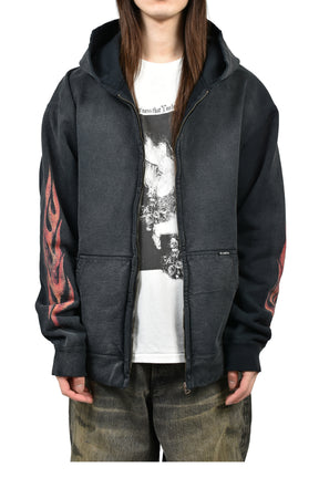 “CRAYON FLAME KMY” ZIP HOODIE / BLK