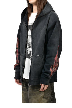 “CRAYON FLAME KMY” ZIP HOODIE / BLK