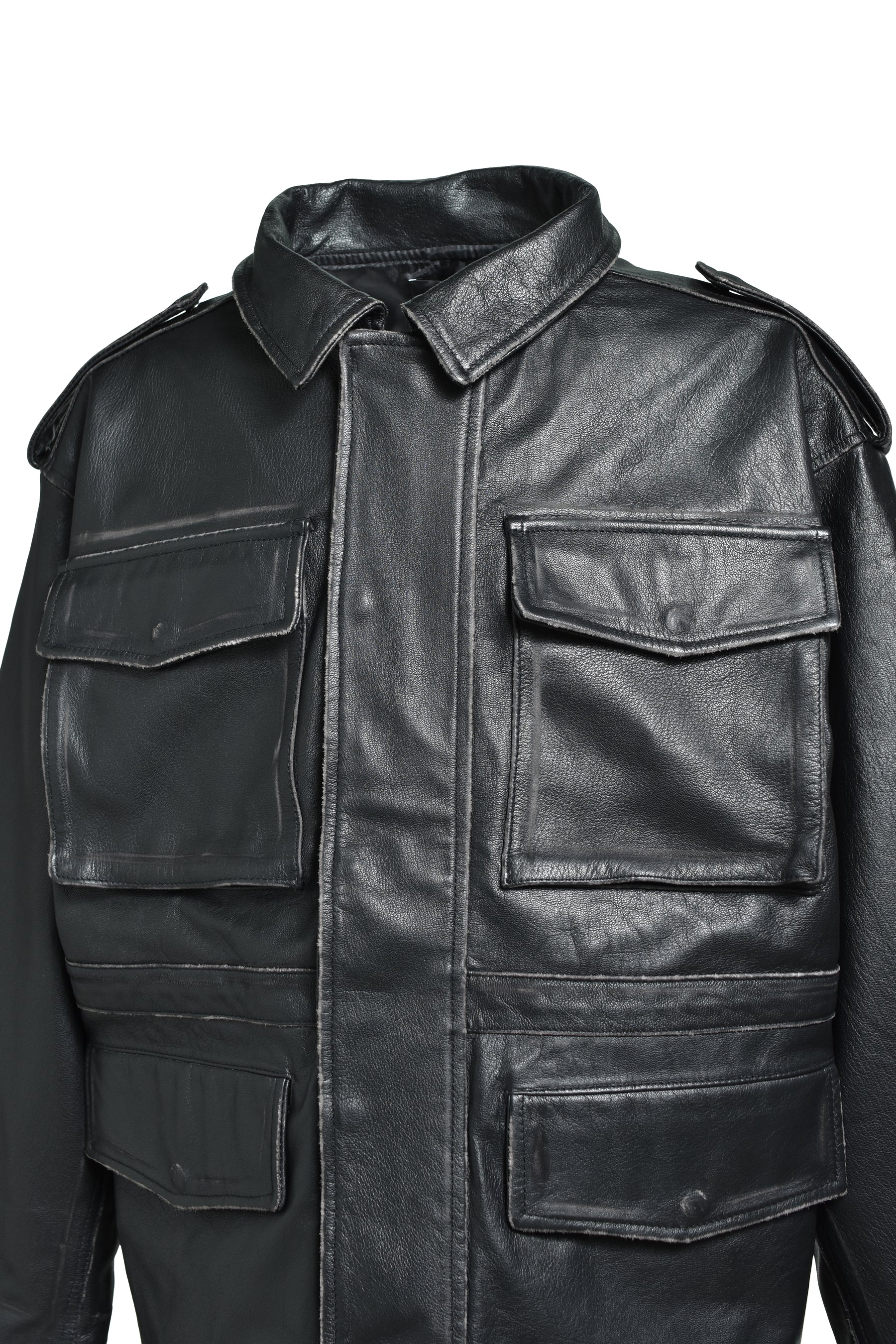 WASH LEATHER M-65 JACKET / BLK 
