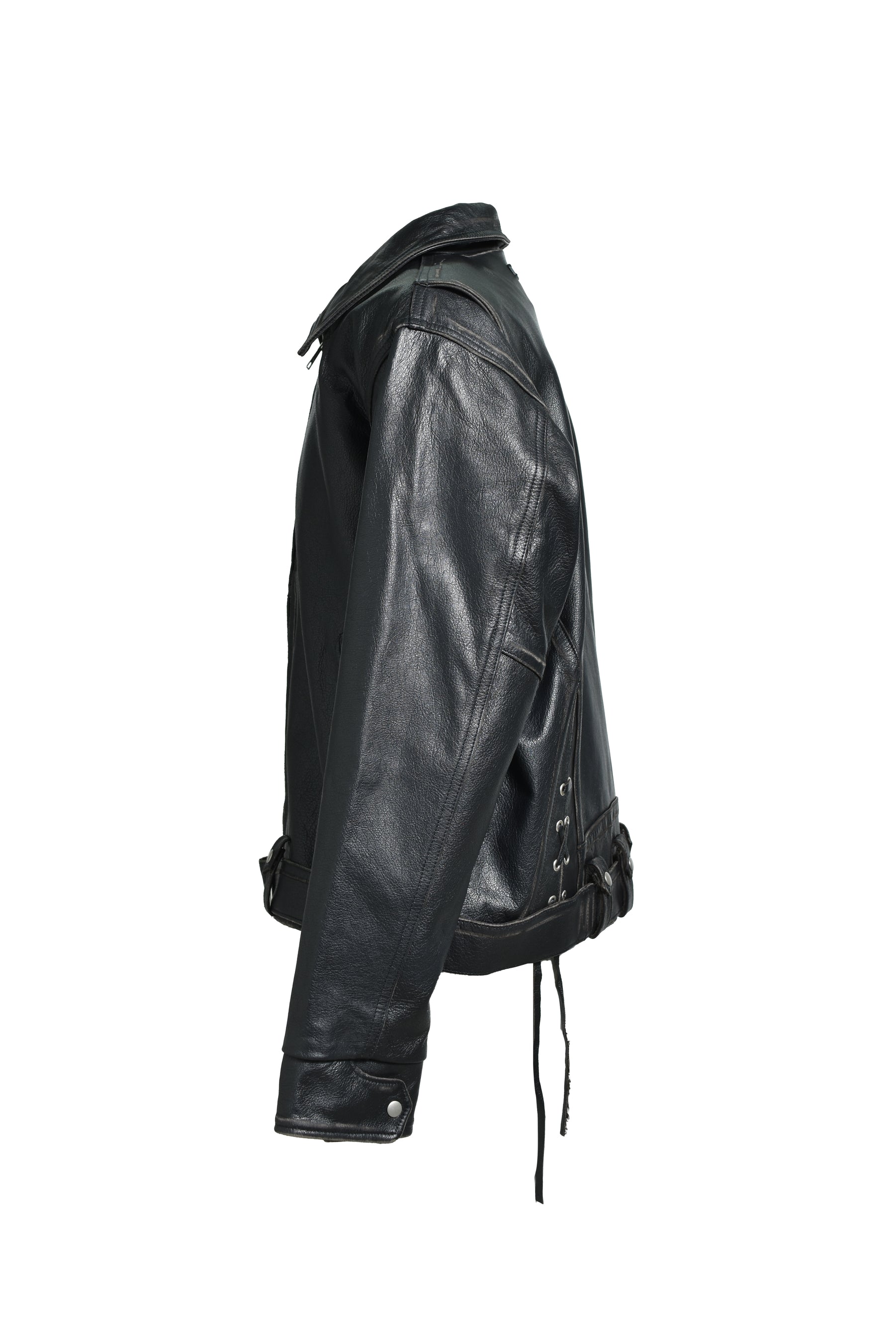 WASH LEATHER SINGLE RIDERS JACKET / BLK 
