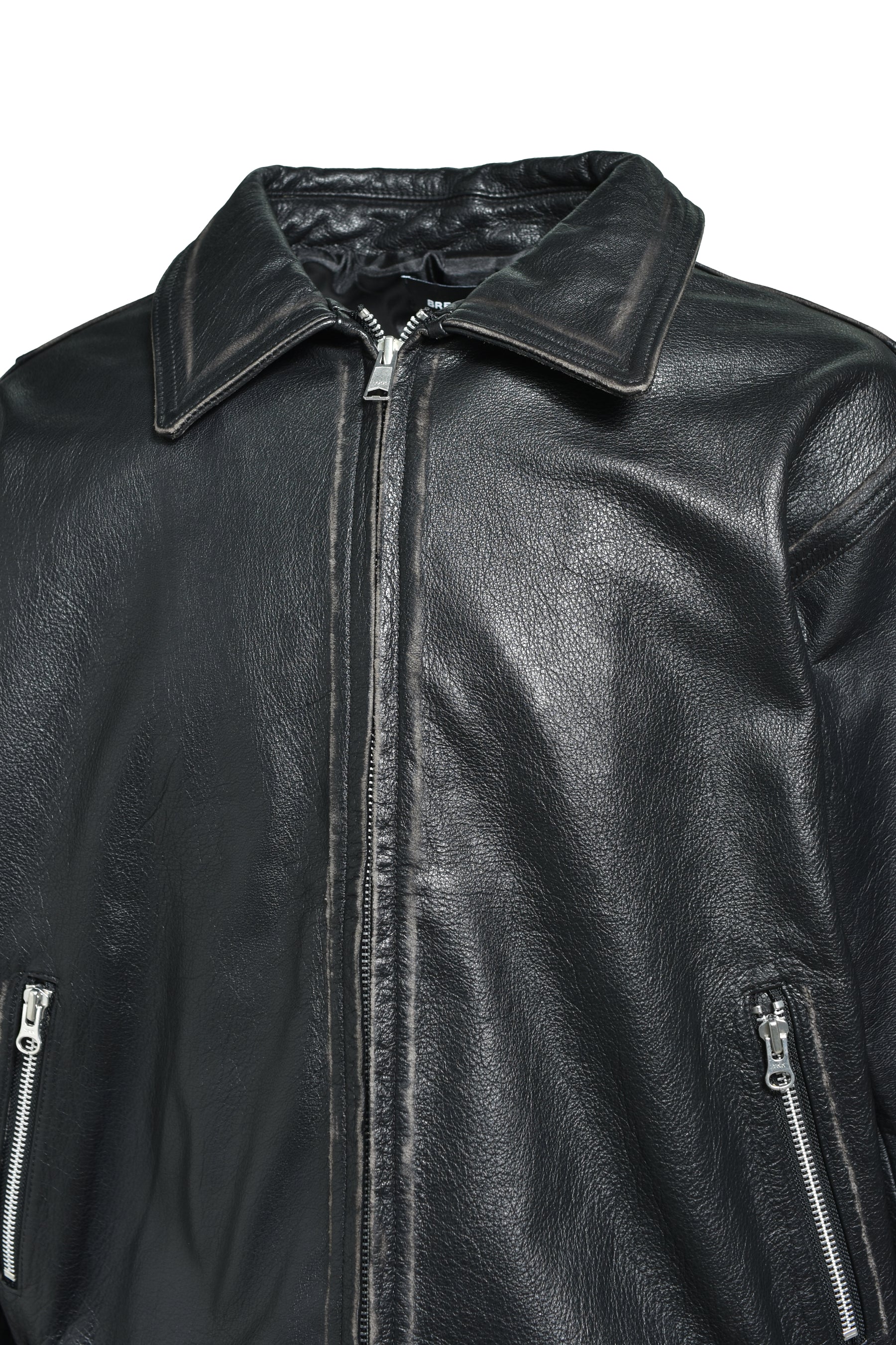 WASH LEATHER SINGLE RIDERS JACKET / BLK 