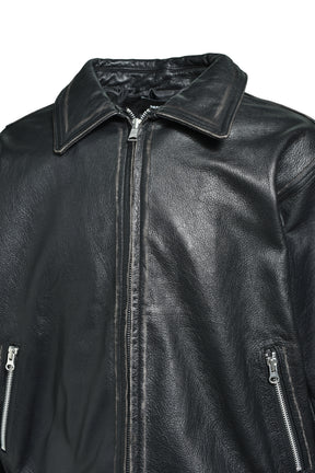 WASH LEATHER SINGLE RIDERS JACKET / BLK 