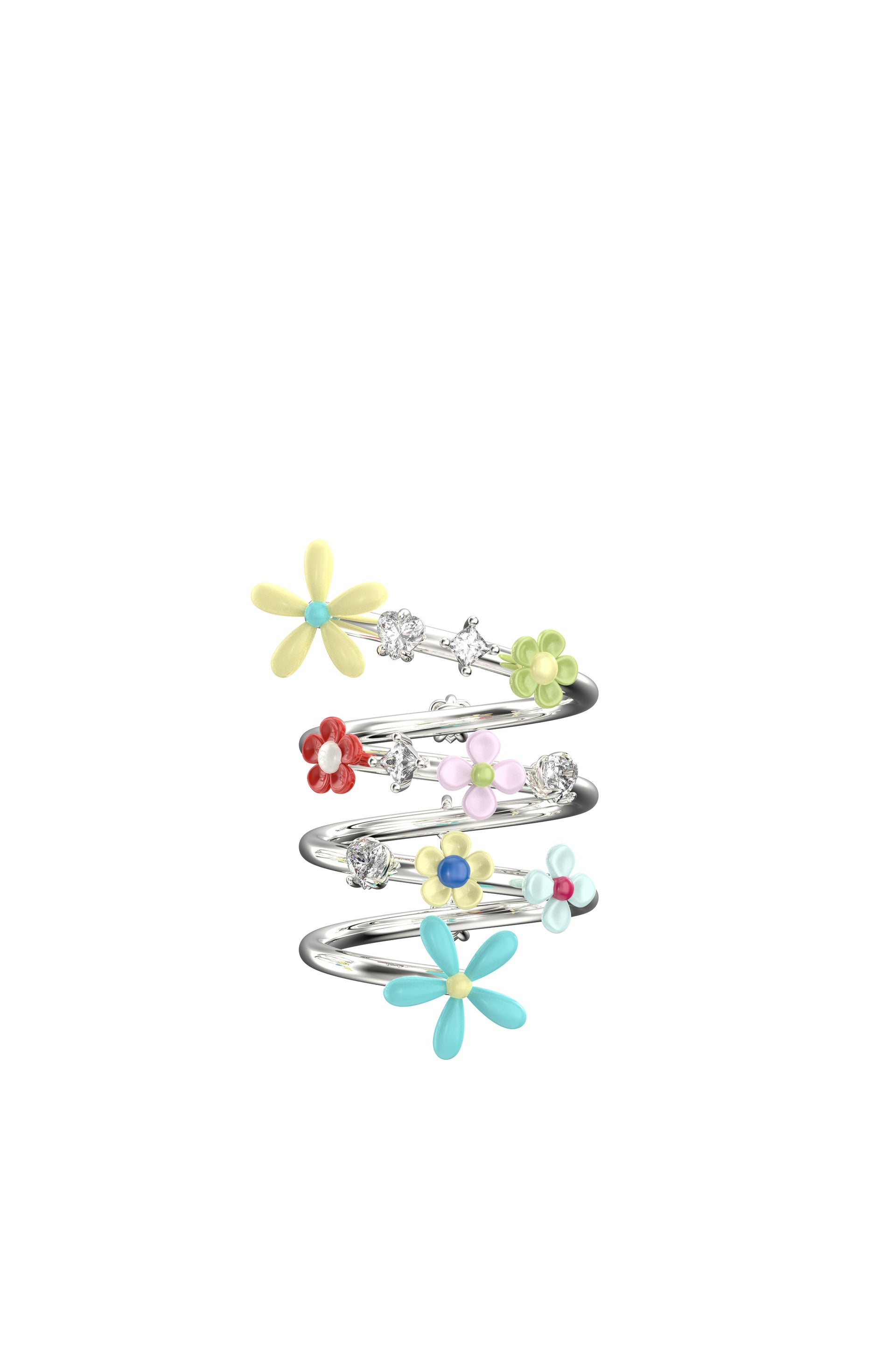 FLOWER GEMSTONE SPIRAL RING / MULTI