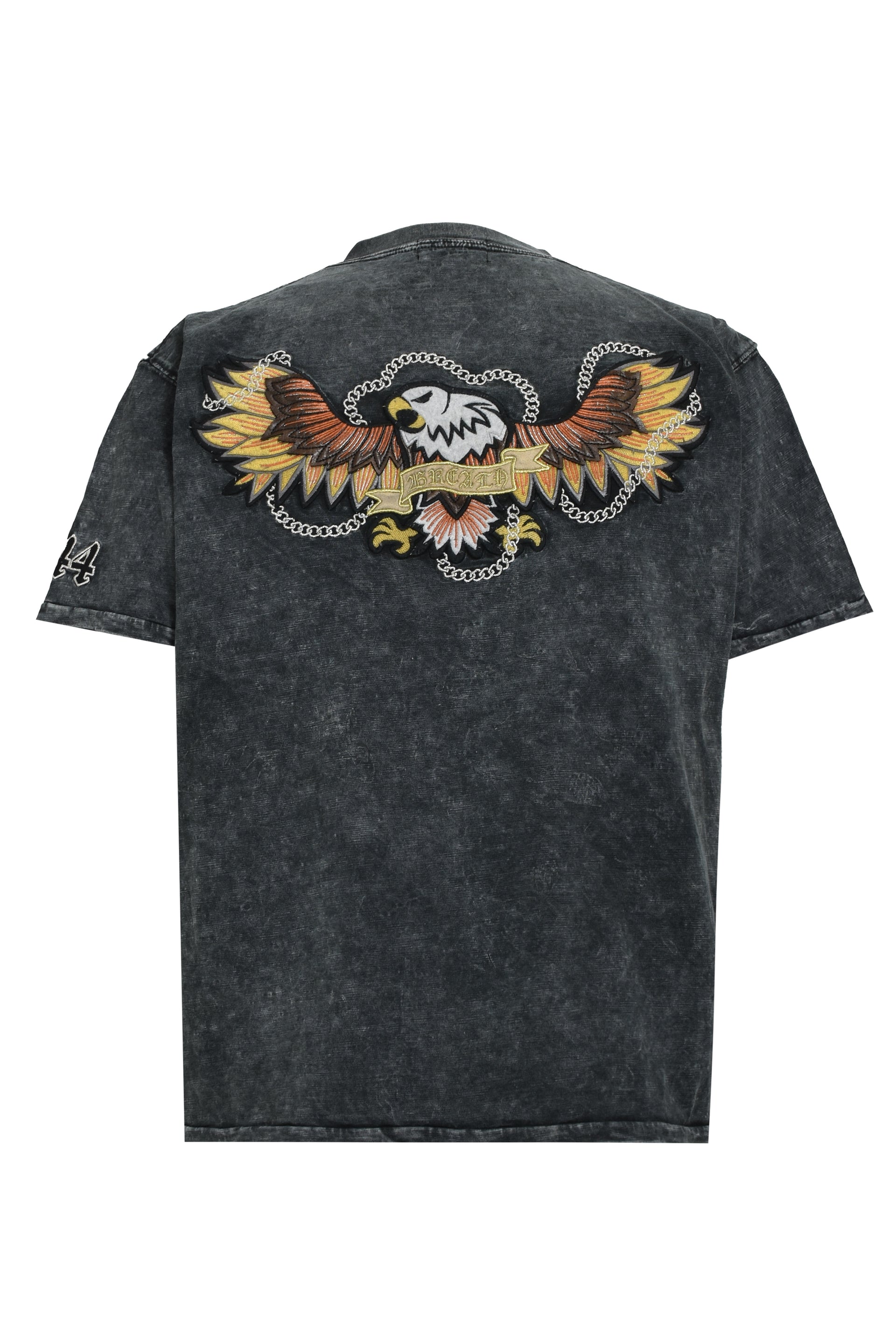 CHAIN EAGLE PATCH V NECK TEE / BLK