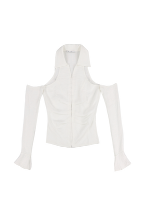 SHOULDER HOLE COLLAR BLOUSE / WHT
