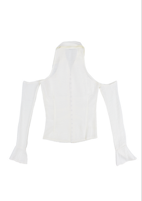 SHOULDER HOLE COLLAR BLOUSE / WHT