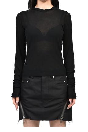 CROPPED HOODED RIB LS T / BLK